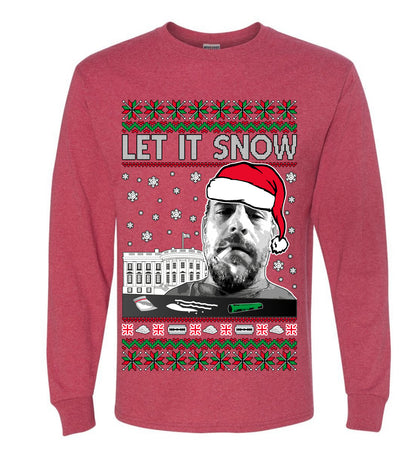 Hunter Let It Snow Biden , Merry Christmas Tee, Ugly Christmas,  Sweater Mens Long Sleeve Shirt