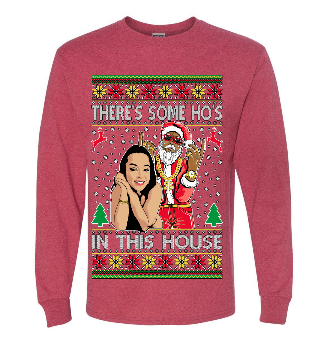 Santa the Plug Hos In This House , Merry Christmas Tee, Ugly Christmas,  Sweater Mens Long Sleeve Shirt