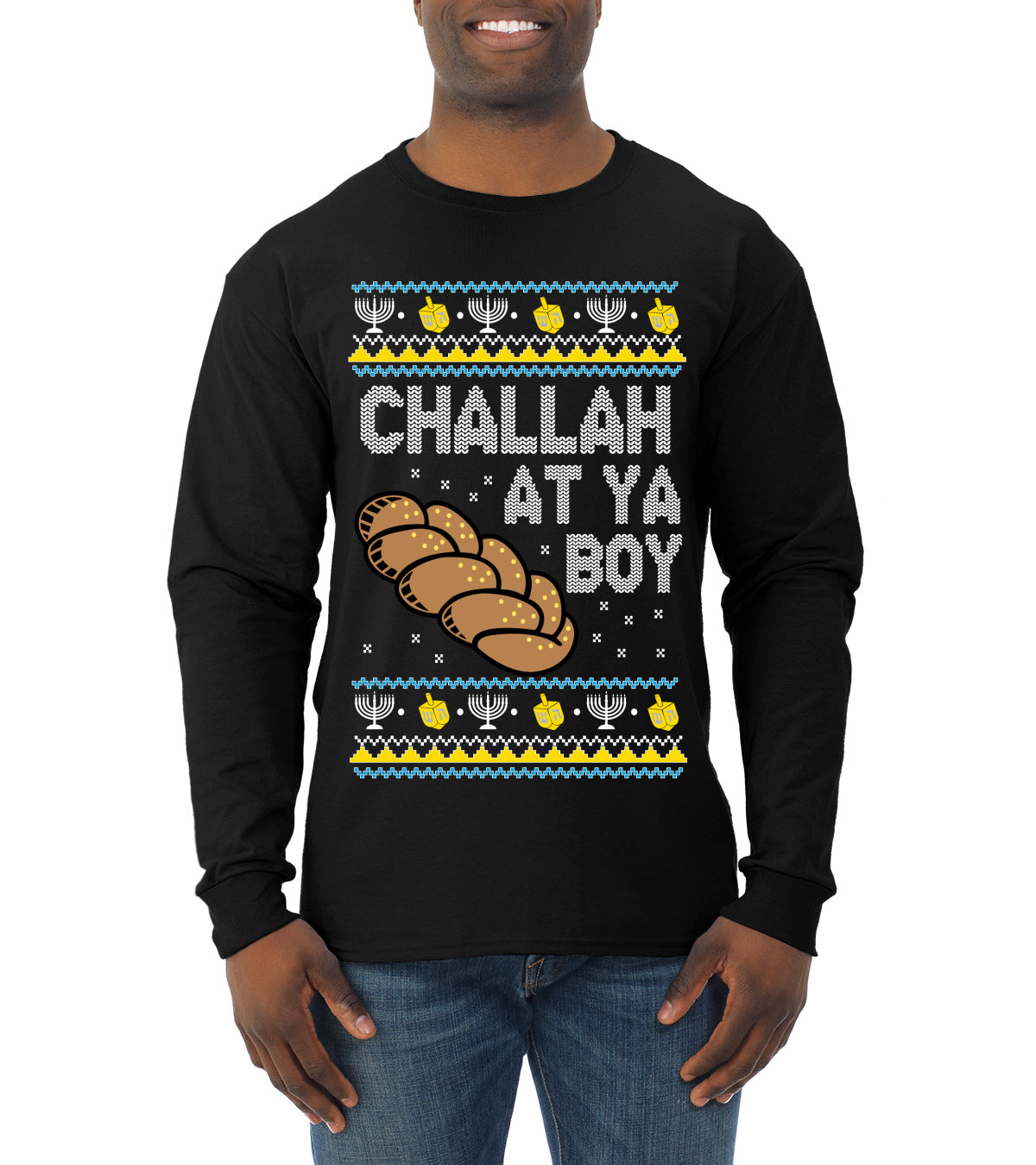 Challah At Ya Boy, Hanukkah Christmas Gifts, Funny Xmas Gift Idea, Ugly Christmas  Mens Long Sleeve Shirt