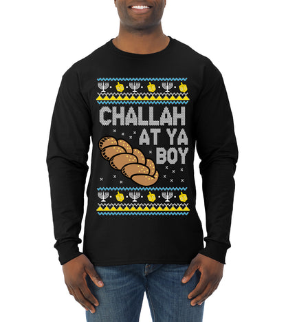 Challah At Ya Boy, Hanukkah Christmas Gifts, Funny Xmas Gift Idea, Ugly Christmas  Mens Long Sleeve Shirt