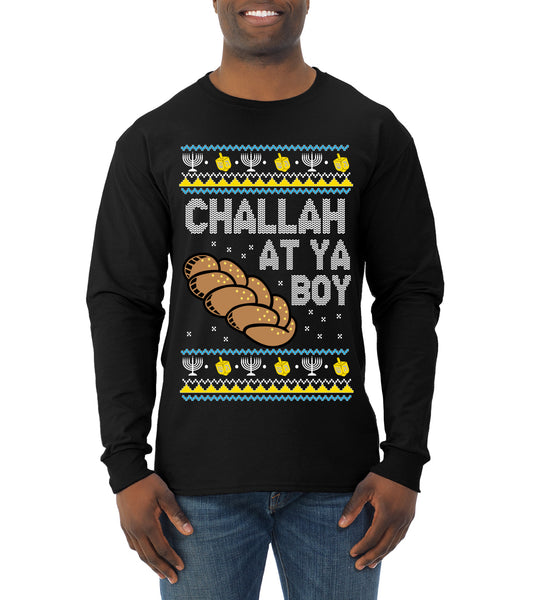 Challah At Ya Boy, Hanukkah Christmas Gifts, Funny Xmas Gift Idea, Ugly Christmas  Mens Long Sleeve Shirt