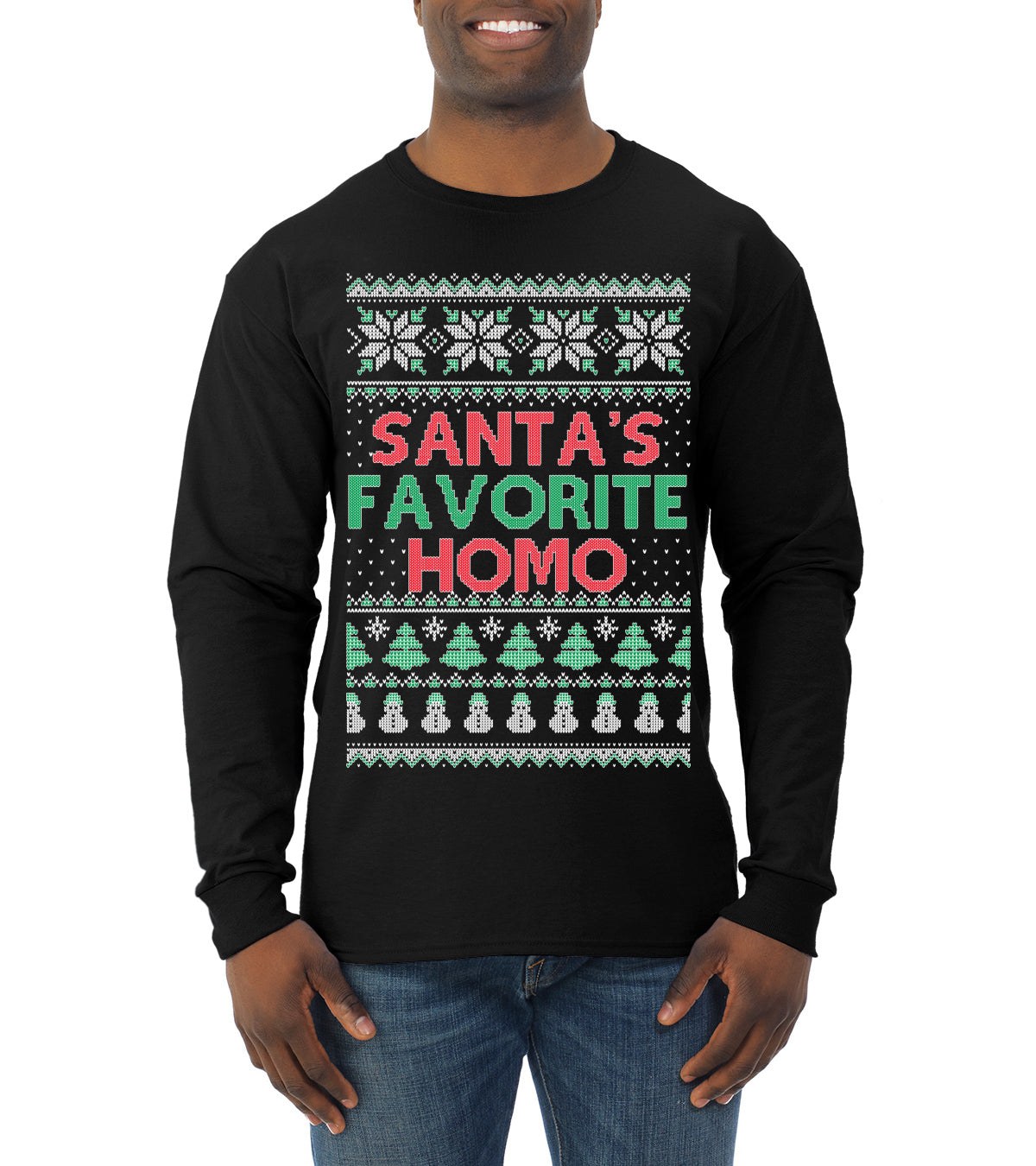 Santa's Favorite Homo ,Christmas Gifts, Funny Xmas Gift Idea, Ugly Christmas Sweater Mens Long Sleeve Shirt