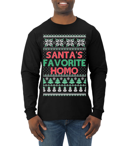 Santa's Favorite Homo ,Christmas Gifts, Funny Xmas Gift Idea, Ugly Christmas Sweater Mens Long Sleeve Shirt