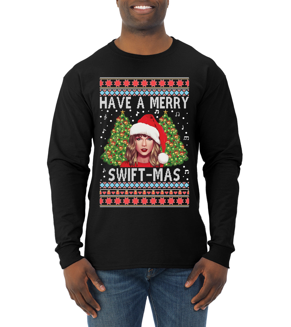 Merry Swiftmas Christmas Sweater, Christmas Gifts, Funny Xmas Gift Idea, Swiftie shirt Ugly Christmas Sweater Mens Long Sleeve Shirt