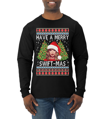Merry Swiftmas Christmas Sweater, Christmas Gifts, Funny Xmas Gift Idea, Swiftie shirt Ugly Christmas Sweater Mens Long Sleeve Shirt