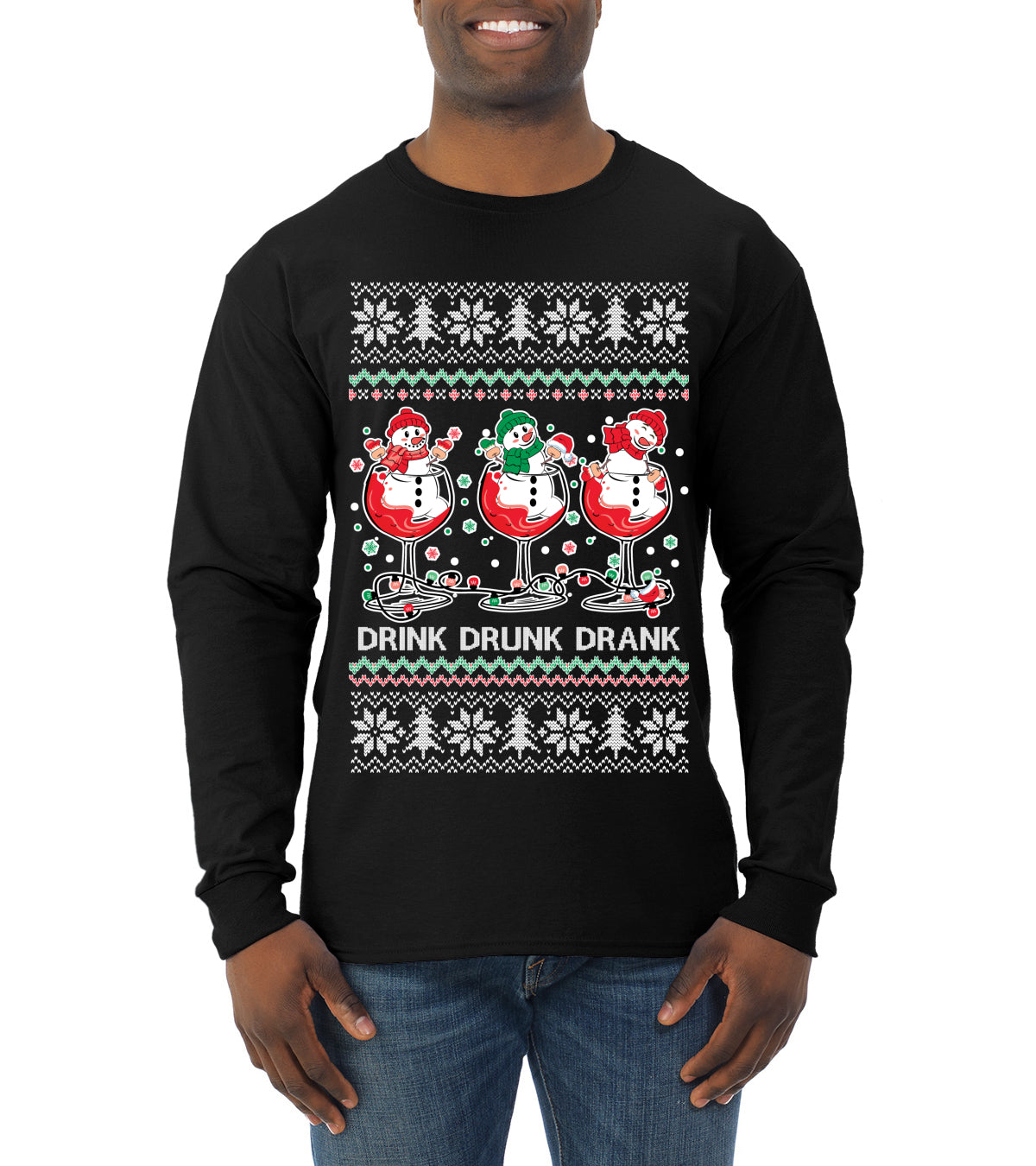 Holiday Spirits Drink Drank Drunk Snowmen, Christmas Gifts, Funny Xmas Gift Idea, Ugly Christmas  Mens Long Sleeve Shirt