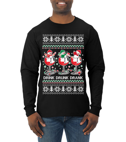 Holiday Spirits Drink Drank Drunk Snowmen, Christmas Gifts, Funny Xmas Gift Idea, Ugly Christmas  Mens Long Sleeve Shirt