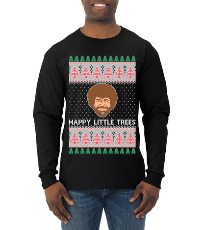 Bob Happy Little Trees Ross Painter, Christmas Gifts, Funny Xmas Gift Idea, Ugly Christmas  Mens Long Sleeve Shirt