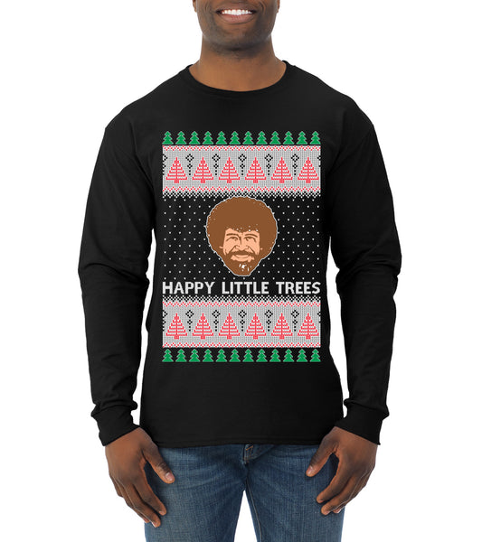 Bob Happy Little Trees Ross Painter, Christmas Gifts, Funny Xmas Gift Idea, Ugly Christmas  Mens Long Sleeve Shirt