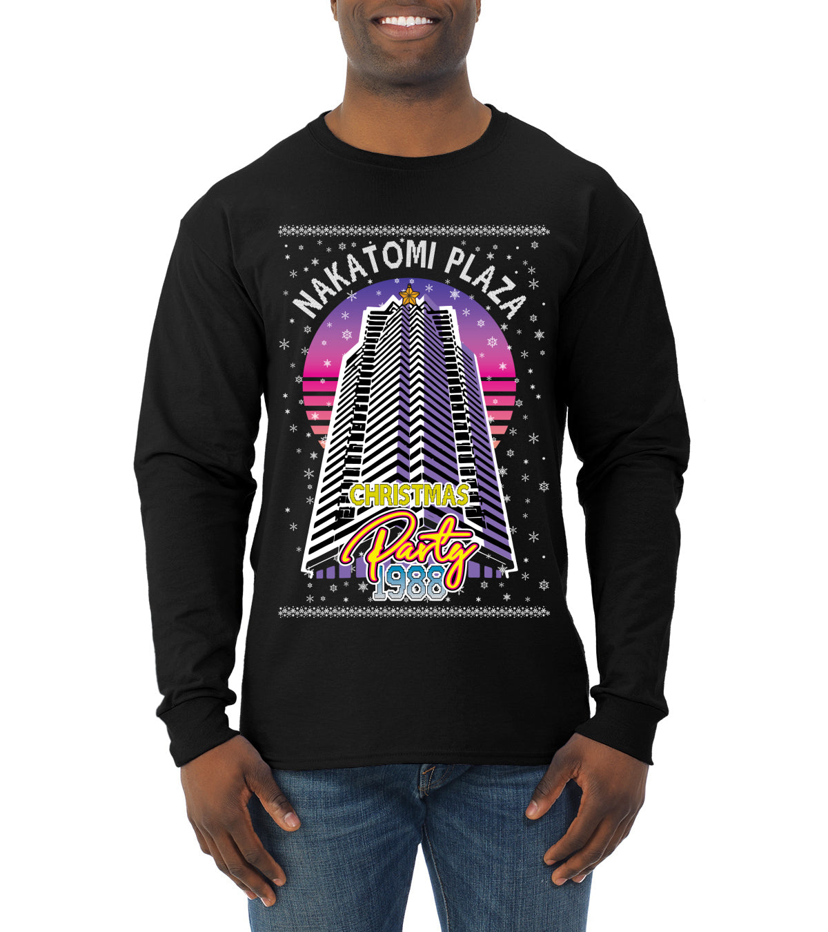 Retro Nakatomi Plaza 1988 Holiday Party, Xmas Movie, Christmas Gifts, Funny Xmas Gift Idea, Ugly Christmas  Mens Long Sleeve Shirt