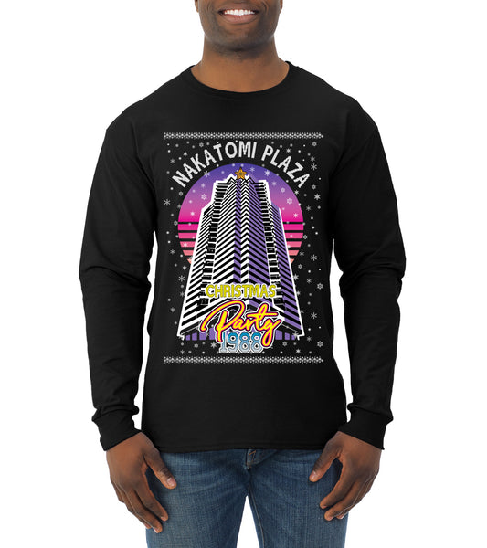 Retro Nakatomi Plaza 1988 Holiday Party, Xmas Movie, Christmas Gifts, Funny Xmas Gift Idea, Ugly Christmas  Mens Long Sleeve Shirt