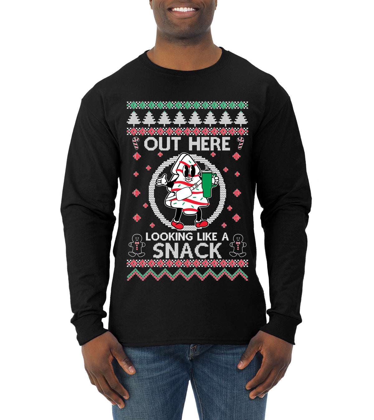 Out Here Looking Like A Snack Cookie, Funny Christmas, Christmas Gifts, Funny Xmas Gift Idea, Ugly Christmas  Mens Long Sleeve Shirt