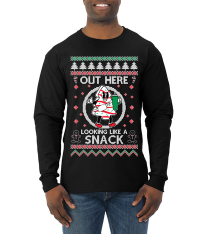Out Here Looking Like A Snack Cookie, Funny Christmas, Christmas Gifts, Funny Xmas Gift Idea, Ugly Christmas  Mens Long Sleeve Shirt