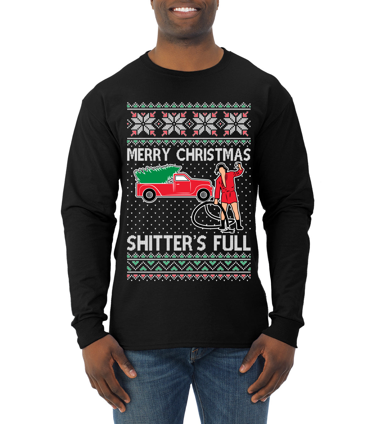 Cousin Eddie Merry Christmas Shitter's Full, Funny Christmas, Christmas Gifts, Funny Xmas Gift Idea, Ugly Christmas  Mens Long Sleeve Shirt