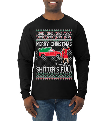 Cousin Eddie Merry Christmas Shitter's Full, Funny Christmas, Christmas Gifts, Funny Xmas Gift Idea, Ugly Christmas  Mens Long Sleeve Shirt