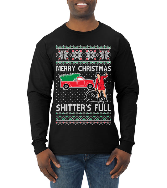 Cousin Eddie Merry Christmas Shitter's Full, Funny Christmas, Christmas Gifts, Funny Xmas Gift Idea, Ugly Christmas  Mens Long Sleeve Shirt