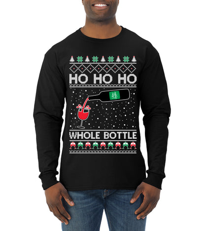 Ho Ho Ho Whole Bottle Wine Spirits, Christmas Gifts, Funny Xmas Gift Idea, Ugly Christmas  Mens Long Sleeve Shirt