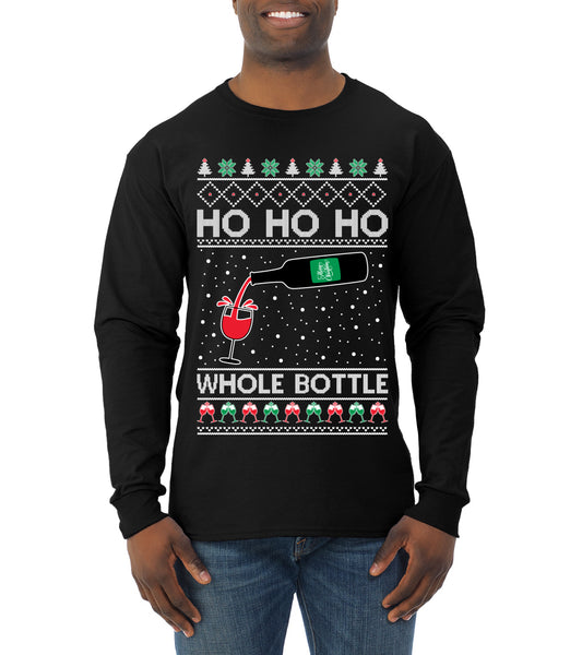 Ho Ho Ho Whole Bottle Wine Spirits, Christmas Gifts, Funny Xmas Gift Idea, Ugly Christmas  Mens Long Sleeve Shirt