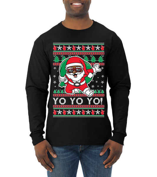Yo Yo Yo Black Santa, Christmas Gifts, Funny Xmas Gift Idea, Ugly Christmas  Mens Long Sleeve Shirt
