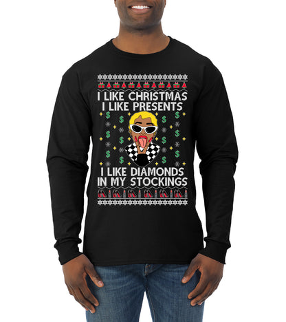 I Like Christmas, I like Presents Cardi, Christmas Gifts, Funny Xmas Gift Idea, Ugly Christmas Sweater Mens Long Sleeve Shirt