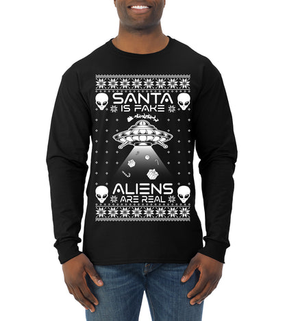 Santa Is Fake Aliens Are Real ,Christmas Gifts, Funny Xmas Gift Idea, Ugly Christmas Sweater Mens Long Sleeve Shirt