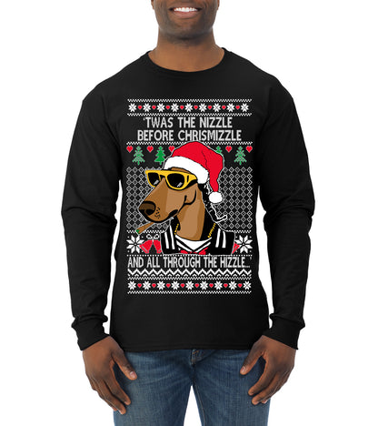 Twas The Nizzle Before Chrismizzle Gangster Dogg Rapper, Christmas Gifts, Funny Xmas Gift Idea, Ugly Christmas Sweater Mens Long Sleeve Shirt