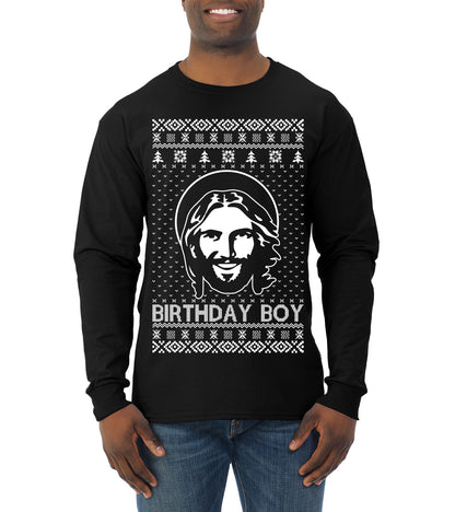 Birthday Boy Jesus Christ, Christmas Gifts, Funny Xmas Gift Idea, Ugly Christmas Sweater Mens Long Sleeve Shirt
