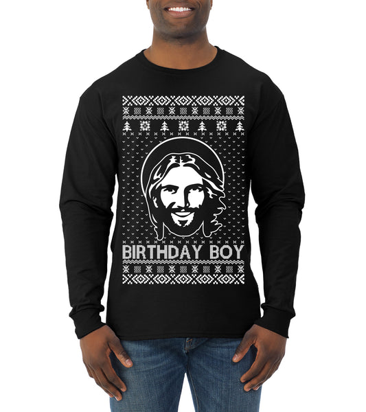 Birthday Boy Jesus Christ, Christmas Gifts, Funny Xmas Gift Idea, Ugly Christmas Sweater Mens Long Sleeve Shirt