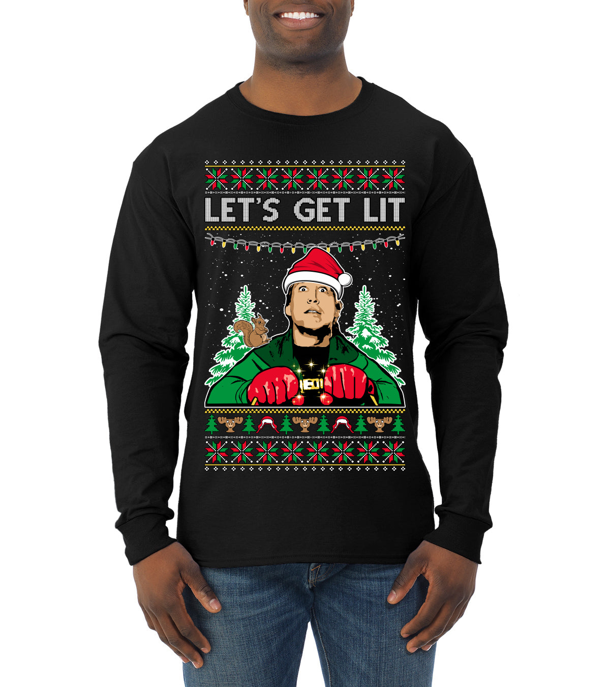 Let's Get Lit Clark Vacation Movie Parody Ugly Christmas Sweater, Christmas Gifts, Funny Xmas Gift Idea, Mens Long Sleeve Shirt