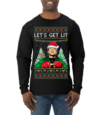 Let's Get Lit Clark Vacation Movie Parody Ugly Christmas Sweater, Christmas Gifts, Funny Xmas Gift Idea, Mens Long Sleeve Shirt