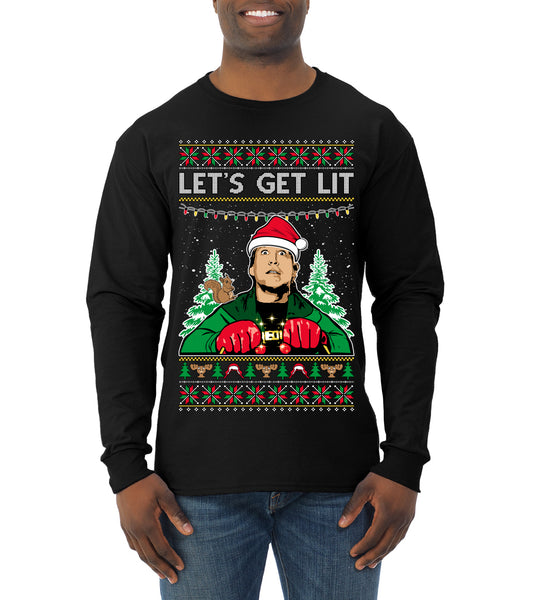 Let's Get Lit Clark Vacation Movie Parody Ugly Christmas Sweater, Christmas Gifts, Funny Xmas Gift Idea, Mens Long Sleeve Shirt