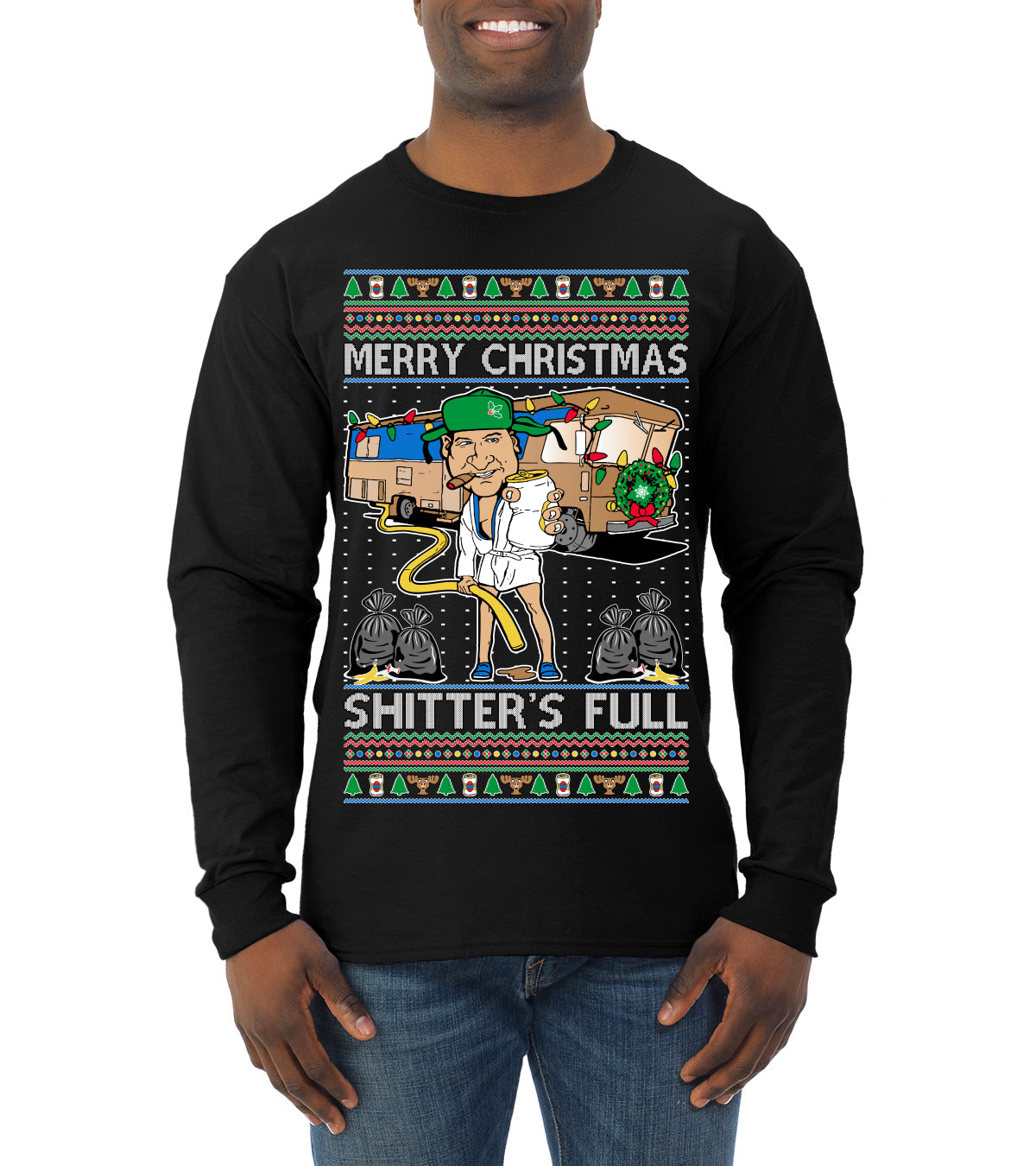 Merry Christmas Shitter's Full Ugly Christmas Sweater, Christmas Gifts, Funny Xmas Gift Idea, Mens Long Sleeve Shirt