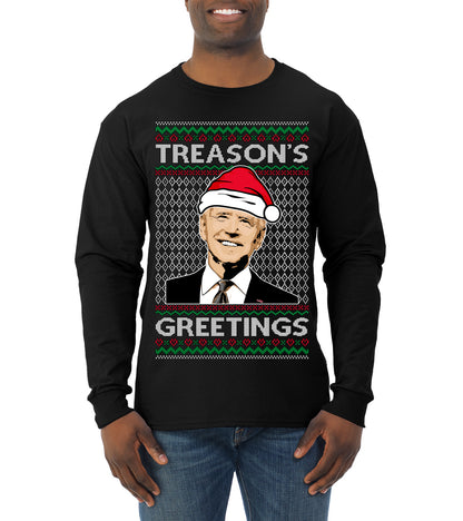 Treason's Greetings Biden President Humor Ugly Christmas Sweater, Christmas Gifts, Funny Xmas Gift Idea, Mens Long Sleeve Shirt