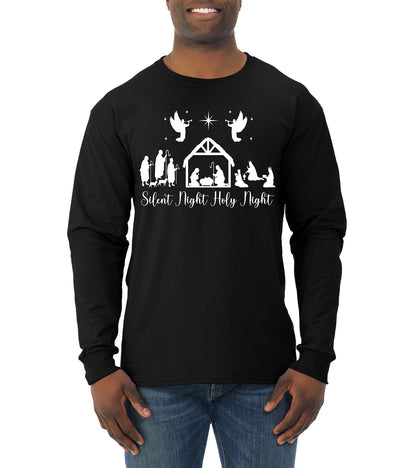 Silent Night Holy Night Religious Jesus Ugly Christmas Sweater, Christmas Gifts, Funny Xmas Gift Idea, Mens Long Sleeve Shirt