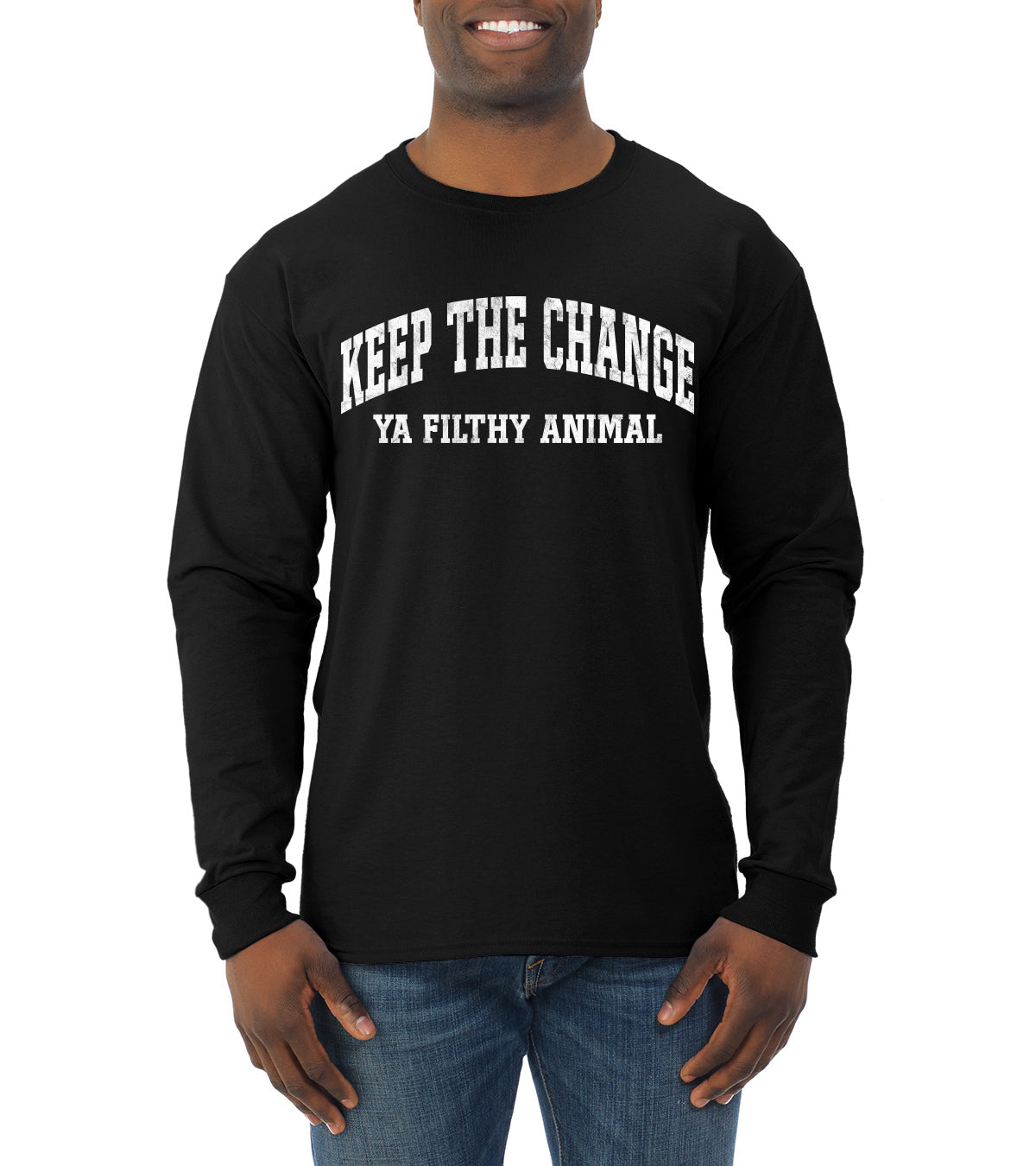 Vintage Movie Quote Keep The Change Filthy Animal, Christmas Gifts, Funny Xmas Gift Idea, Ugly Christmas Sweater Mens Long Sleeve Shirt