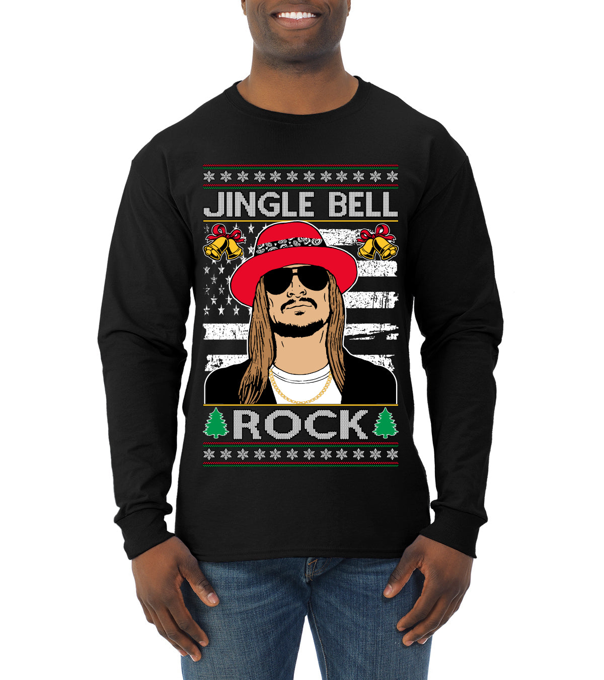 Kid RapperJingle Bell Rock  Country Music, Christmas Gifts, Funny Xmas Gift Idea Ugly Christmas Sweater Mens Long Sleeve Shirt