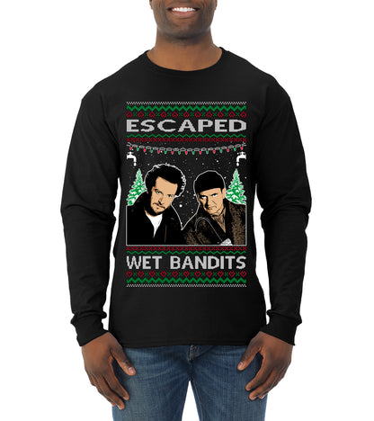 Escaped Bandits Classic Home Holiday Movie, Christmas Gifts, Funny Xmas Gift Idea, Ugly Christmas Sweater Mens Long Sleeve Shirt