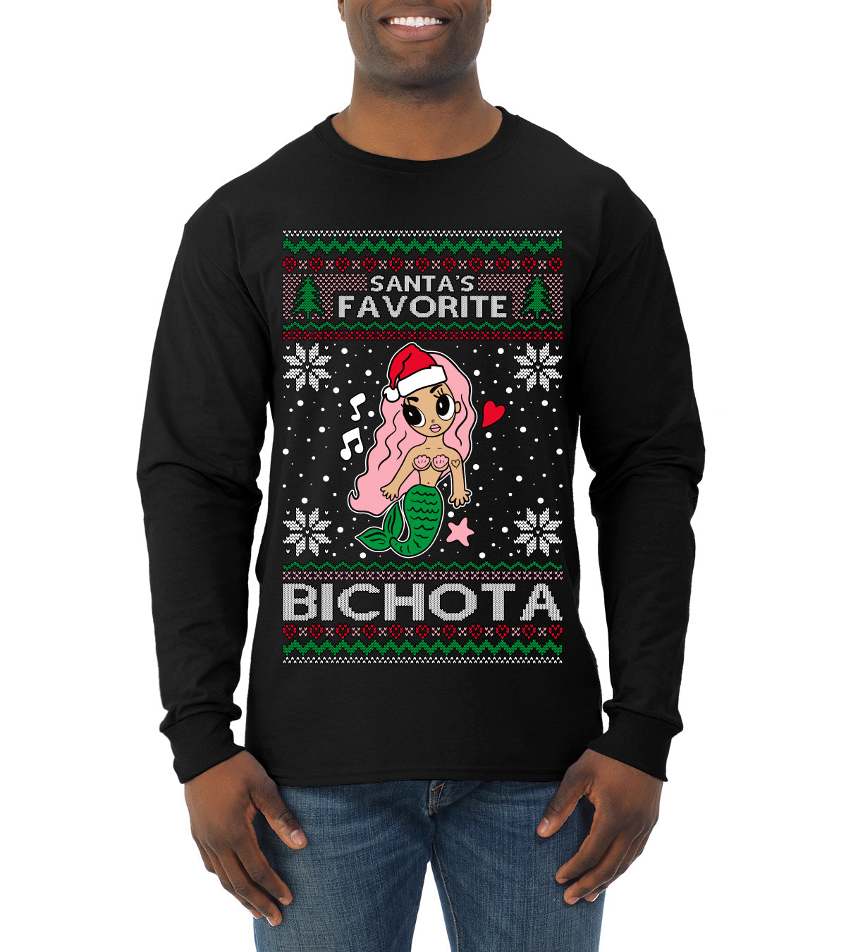 Christmas Karol Santa's Favorite Bichota, Christmas Gifts, Funny Xmas Gift Idea, Ugly Christmas Sweater Mens Long Sleeve Shirt