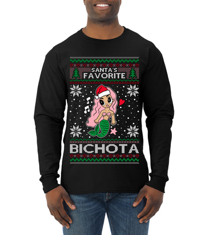 Christmas Karol Santa's Favorite Bichota, Christmas Gifts, Funny Xmas Gift Idea, Ugly Christmas Sweater Mens Long Sleeve Shirt