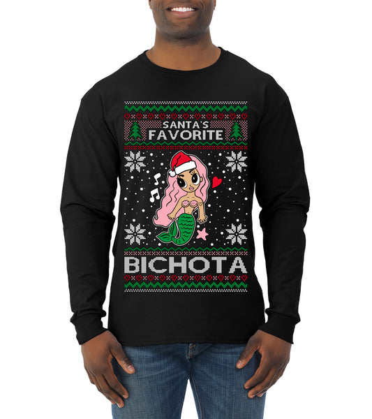 Christmas Karol Santa's Favorite Bichota, Christmas Gifts, Funny Xmas Gift Idea, Ugly Christmas Sweater Mens Long Sleeve Shirt