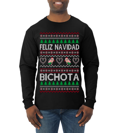 Feliz Navidad Bichota, Christmas Gifts, Funny Xmas Gift Idea, Ugly Christmas Sweater Mens Long Sleeve Shirt