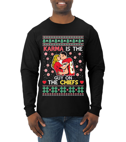 Karma is the Guy on the Football Team, Christmas Gifts, Funny Xmas Gift Idea, Ugly Christmas  Mens Long Sleeve Shirt