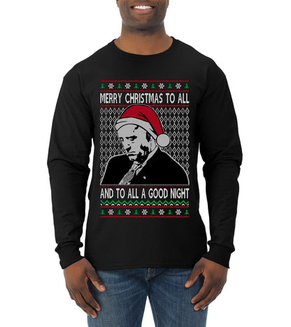 A Good Night Sleepy Joe Merry Xmas To All,Christmas Gifts, Funny Xmas Gift Idea, Ugly Christmas Sweater Mens Long Sleeve Shirt