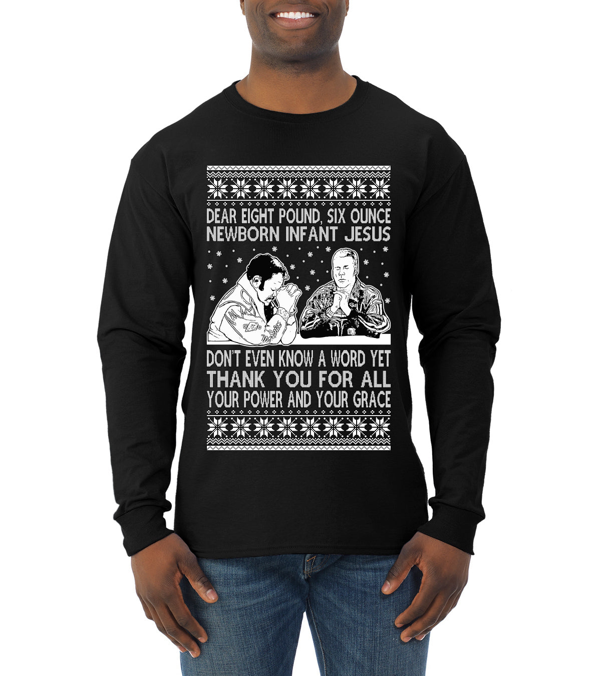 8 Pound 6 Ounce Baby Jesus Shake and Bake, Birthday Jesus,Christmas Gifts, Funny Xmas Gift Idea, Ugly Christmas Sweater Mens Long Sleeve Shirt