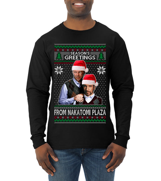 Nakatomi Plaza  Season's Greeting,  Christmas Gifts, Funny Xmas Gift Idea, Ugly Christmas Sweater Mens Long Sleeve Shirt