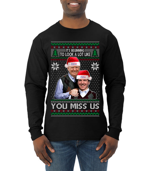 Trump Carlson 24 Beginning To Look Like You Miss Us, Christmas Gifts, Funny Xmas Gift Idea, Ugly Christmas Sweater Mens Long Sleeve Shirt