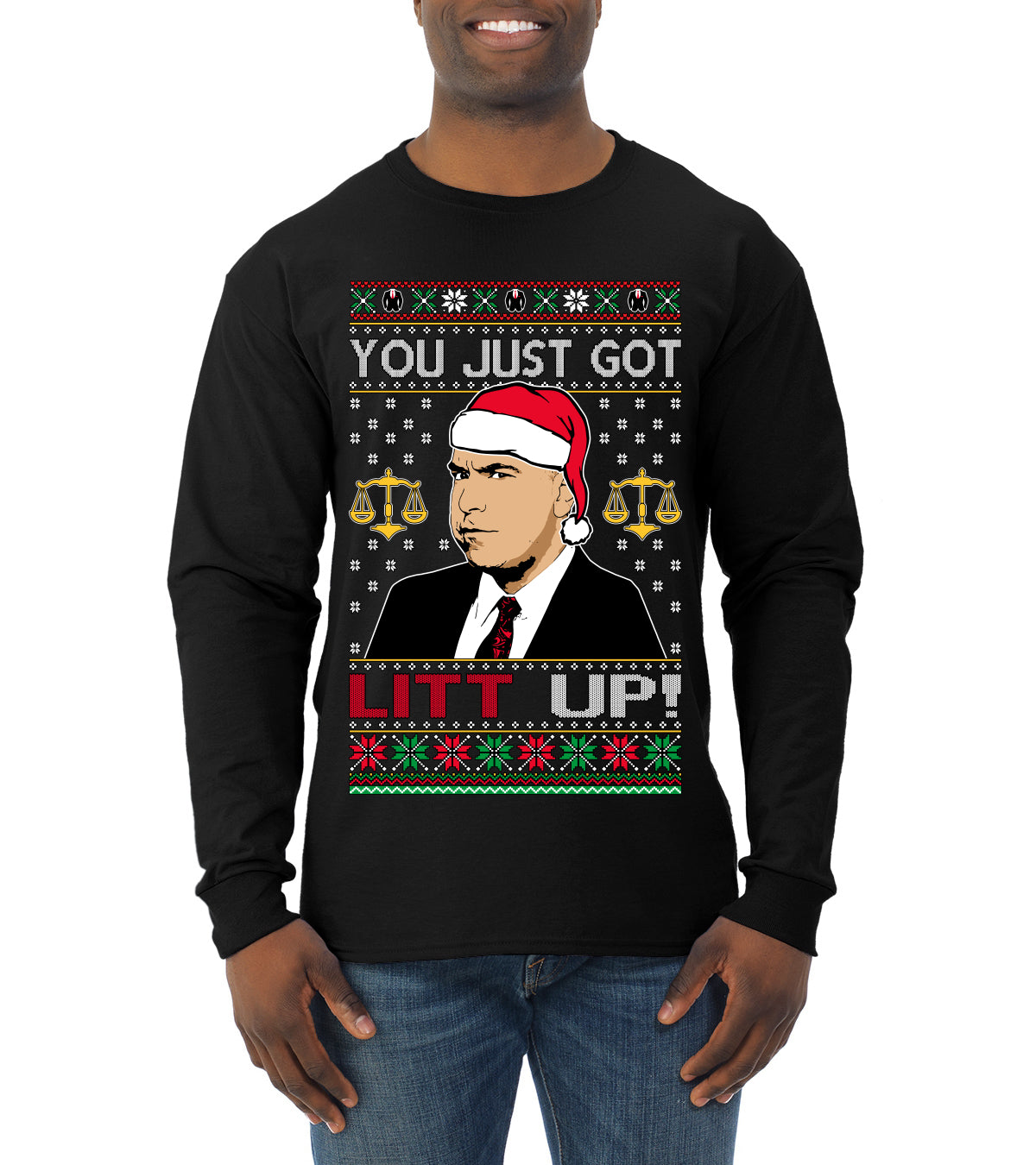 Just Got Litt Up Louis, TV Series, Christmas Gifts, Funny Xmas Gift Idea, Ugly Christmas Sweater Mens Long Sleeve Shirt
