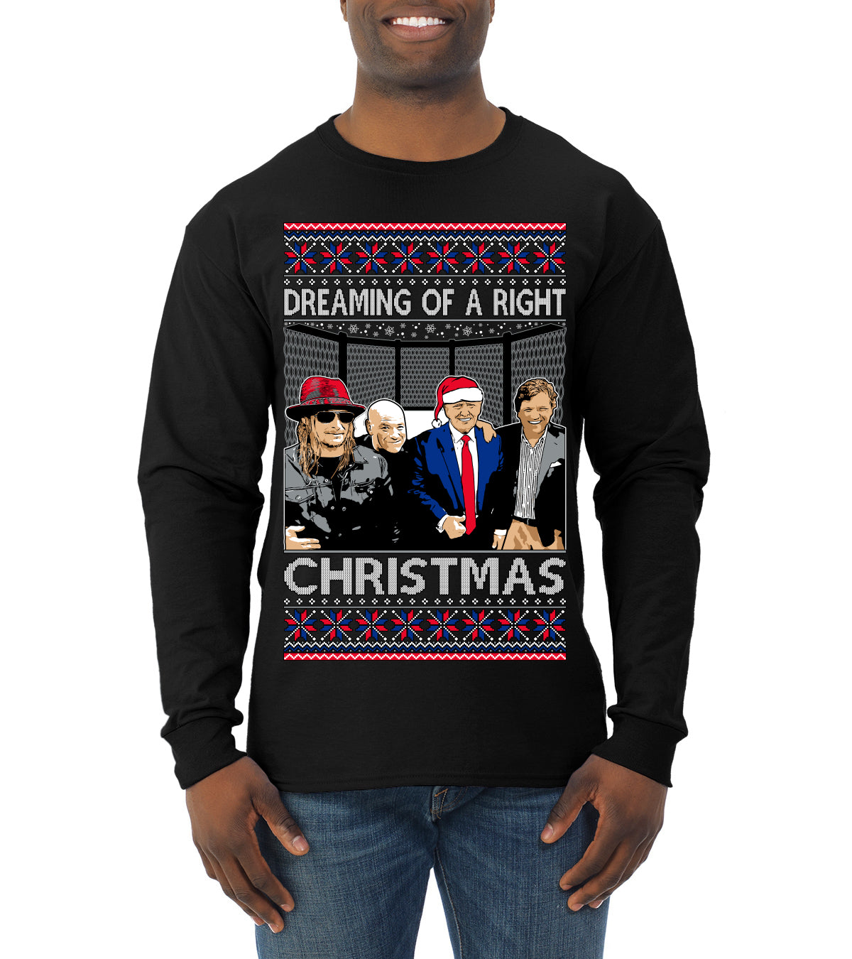 Dreaming Of A Right Christmas, Trump 2024 ,  , Christmas Gifts, Funny Xmas Gift Idea, Ugly Christmas Sweater Mens Long Sleeve Shirt