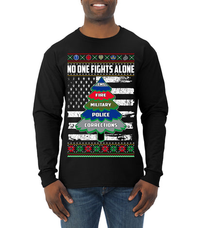 No One Fights Alone, The Heroes,  Christmas Gifts, Funny Xmas Gift Idea, Ugly Christmas Sweater Mens Long Sleeve Shirt
