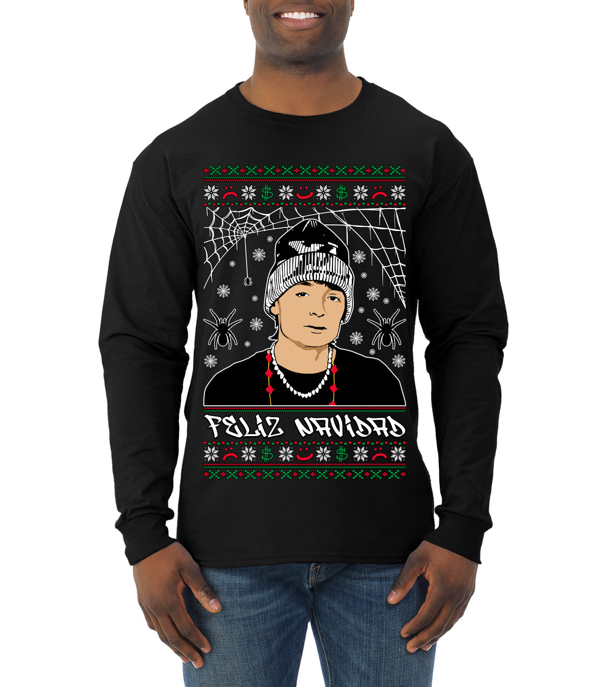 Peso Feliz Navidad Pluma, Feliz Navidad,  Christmas Gifts, Funny Xmas Gift Idea, Ugly Christmas Sweater Mens Long Sleeve Shirt